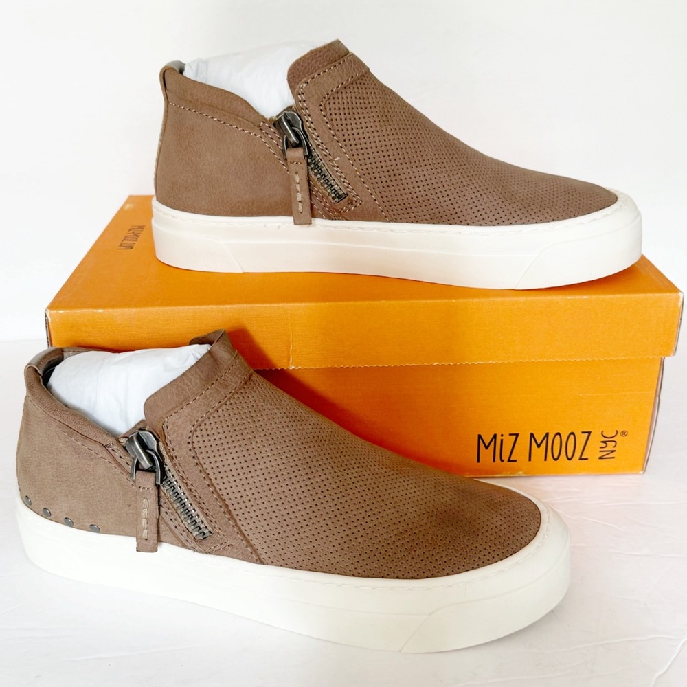 Miz Mooz Arret Side Zip Taupe Leather Platform Sneaker Size 8.5 - Picture 4 of 16